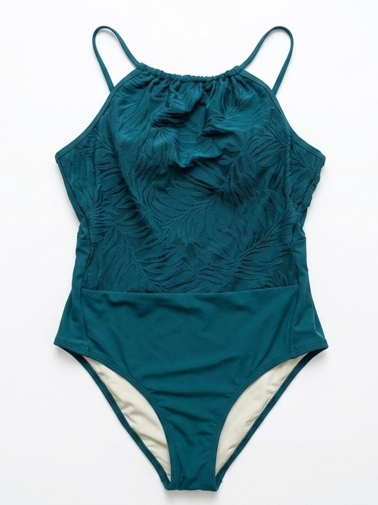 Cupshe Other - CUPSHE Teal One Piece Swimsuit Size M Medium Textured Floral Mesh Tummy Control